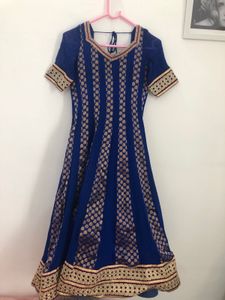 Dark Blue And Golden Anarkali