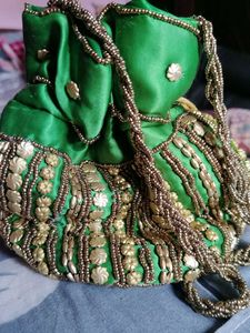Green Beaded POTLI BAG