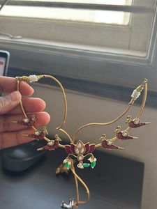 Gold Plated &amp; Pink Peacock Designed Brass Necklace
