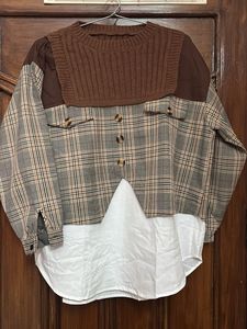 Layered Plaid & Knit Top