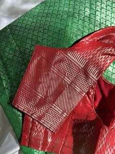 Parrot Green Saree With Stitched Blouse
