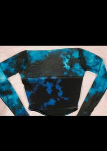 Blue Tie-Dye Mesh Crop Top