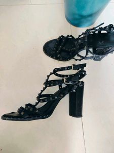 Real Leather Studded Sandals 10cm Heel