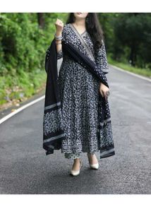 Elegant Black &amp; White Anarkali Suit