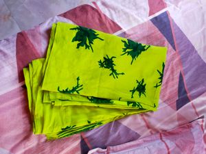 Vibrant Green Fabric Saree with Leaf Print