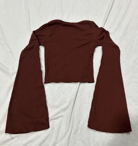 SSS Brown Cropped Top With Long Sleeves