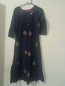 Embroidered Navy Tunic Dress