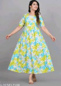 Green pure cotton feeding dress