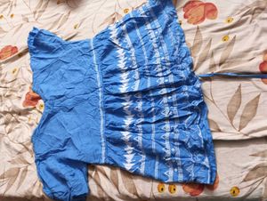Blue and White Print Top