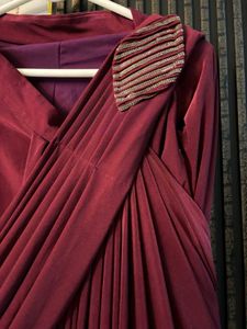 wine coloured Ready To Wear Lehenga Saree