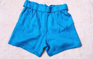 Blue Paperbag Waist Shorts