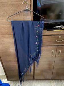 Embroidered Navy Blue  And Designer Scarf