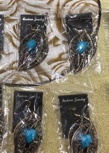 Premium Red Blue Stone Leaves Earrings- 1 Pairs
