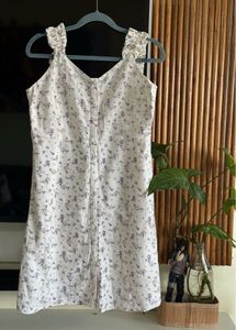 Size 34-36, Floral Ruffle Strap White Dress