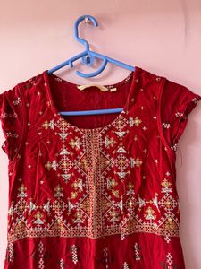 Red Embroidered Tunic Dress