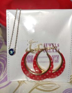 Cherry Pop Hoops (14k Plated)& Evil Eye Pendent