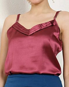 Party Sleeveless Burgundy Relaxed Fit Top