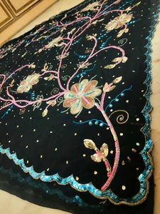 Full Unique Embroidery Work Black 🖤 Saree