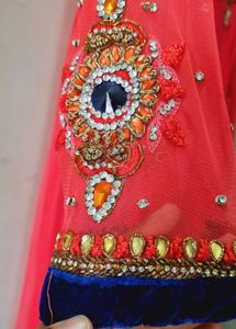 Elegant Pink &amp; Blue Anarkali Dress