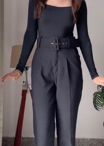 Chic Black Belted Trousers
