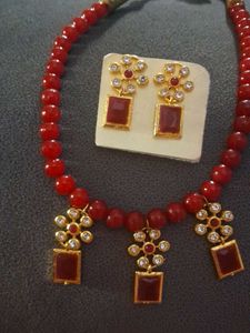Red Beads Mala With Earrings
