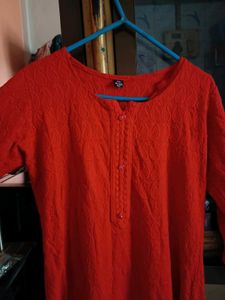 Chikankari Red Kurta XL