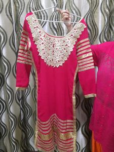 Designer Piece Pink &amp; Gold Embroidered Kurta Set