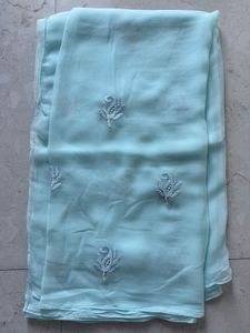 Unused Light Blue Chiffon Saree