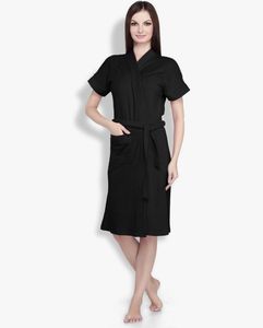 Black Cotton Short Sleeve Robe
