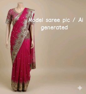 Sequence work pink netted saree