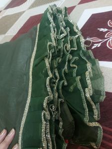 Olive Dark Handwork Frill Heavy Work Saree
