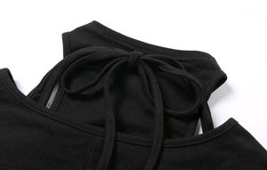 Newme Kpop Black Front Tie Up Cutout Crop Top