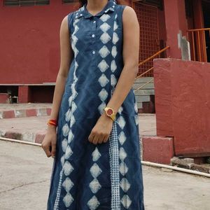 Indigo Print Sleeveless Kurta