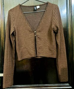 Brown Ribbed Cardigan