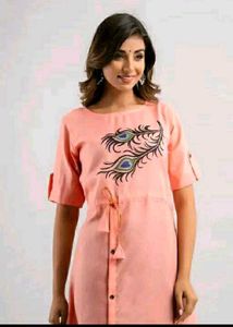 Elegant Beige Peacock Feather Dress