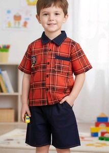 new Boys kids  Plaid Shirt & Shorts Set