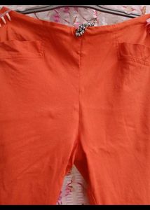 Women Orange Pant with Lace Detail