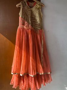 Elegant Coral & Gold Party Dress