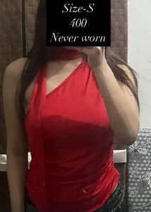 Red Asymmetric Neck Tie Top (savana)