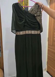One-Shoulder Olive Green Gown