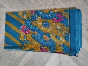 Blue &amp; Gold Patterned Saree