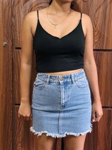 Denim Mini Skirt & Black Top