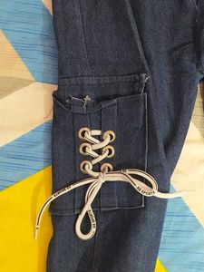 Dark Wash Lace-Up Cargo Pants