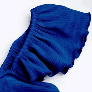 Blue Ruffle Sleeve Crop Top