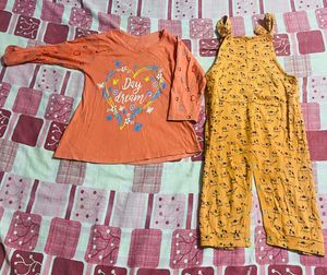 Girls Solid Cotton Dungaree