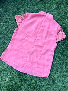 Coral Lace Sleeve Top