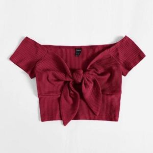 Burgundy Knot-Front Crop Top