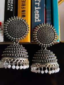 Oxidized Silver Jhumka Earrings