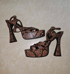 Snakeskin Print brown catwalk Heels