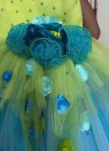 Lime Green And Sea Blue Asymmetrical Layered